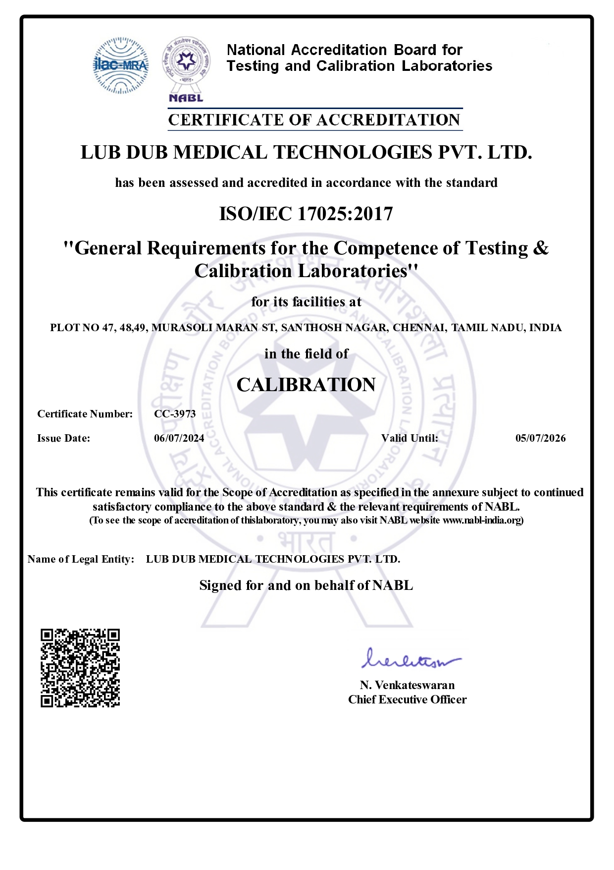 Lub Dub Medical Technologies – NABL Accreditation for biomedical calibration services