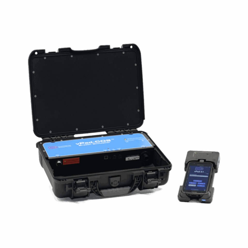 Biomedical technician using vPad-CO2 analyzer