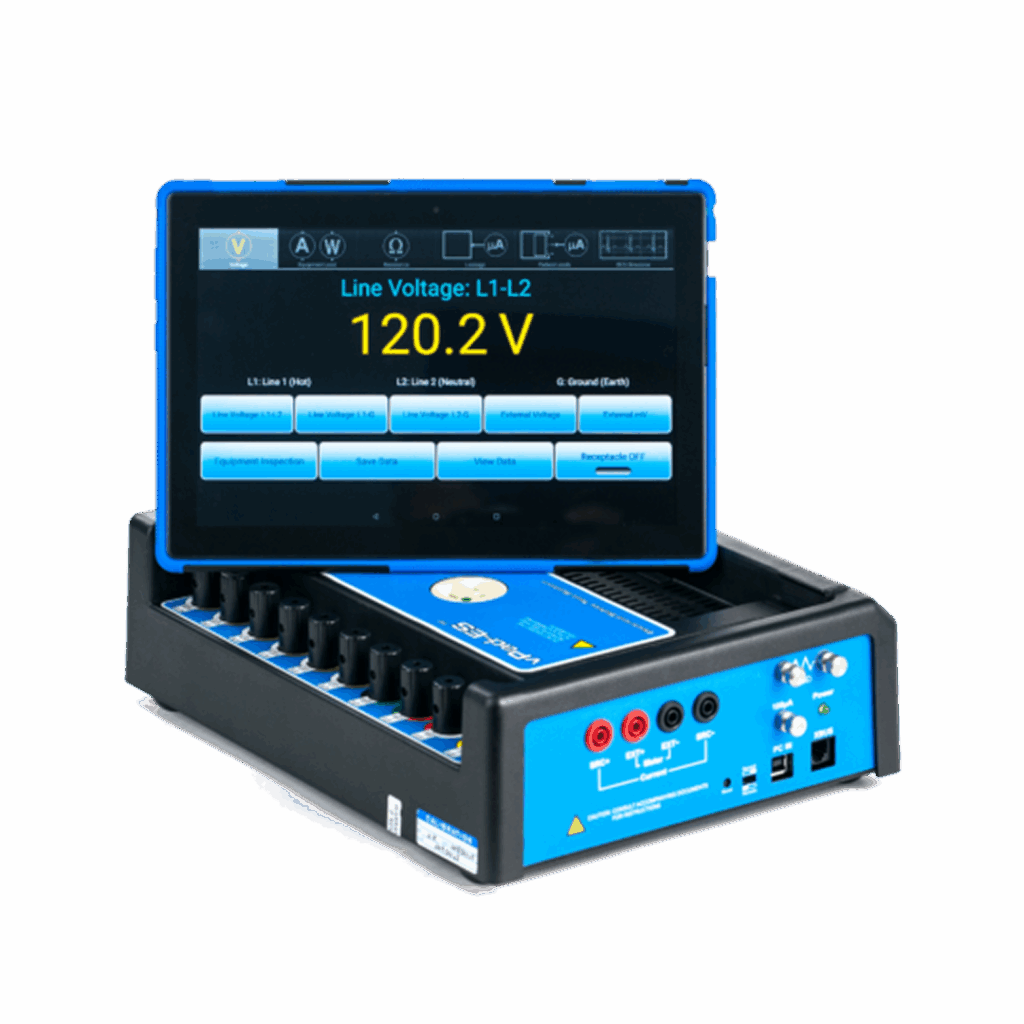 Biomedical engineer using Datrend vPad-ES 2 for electrical safety testing