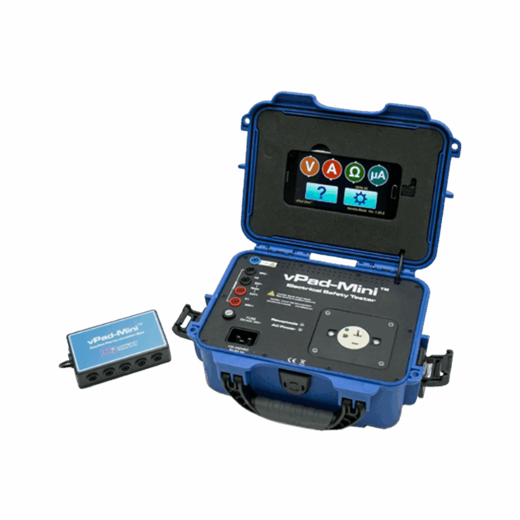 vPad-Mini Electrical Safety Analyzer connected to medical device